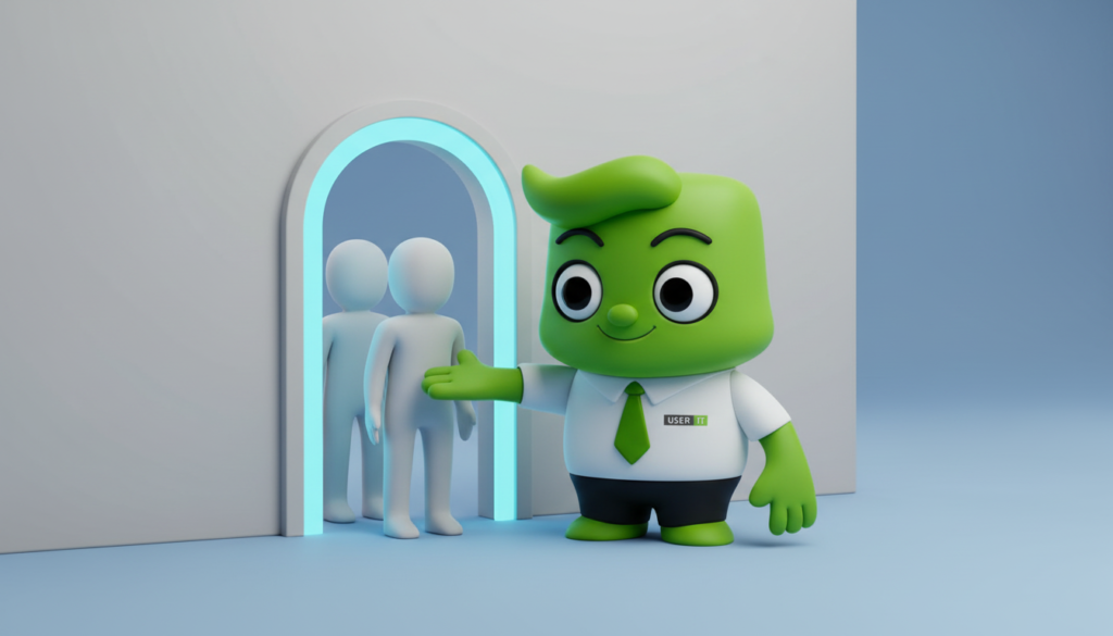 USER IT maskot der viser en enkelt IT analogi på firewall