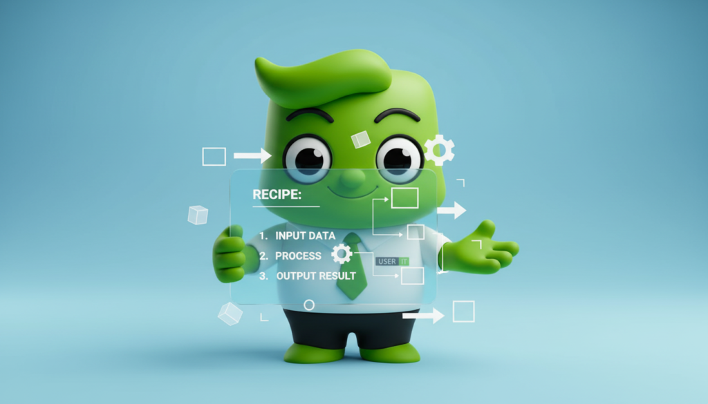 USER IT maskot der viser en enkelt IT analogi på software